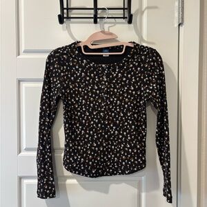 Old Navy GIRLS Black Floral Long Sleeve Top